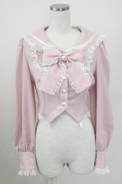 画像1: Ank Rouge / ハートビジューリボンセーラーブラウス  ピンク T-25-10-09-003-CA-BL-SA-ZT