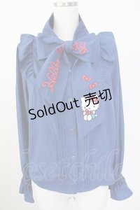 axes femme / ハローキティ刺繍ブラウス  ネイビー T-25-10-09-006-AX-BL-SA-ZI