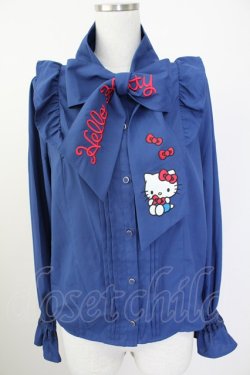 画像1: axes femme / ハローキティ刺繍ブラウス  ネイビー T-25-10-09-006-AX-BL-SA-ZT