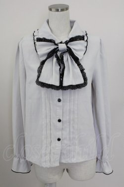 画像1: DearMyLove / リボンタイ長袖ブラウス  グレーＸ黒 T-25-10-09-002-EL-BL-SA-ZT
