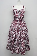 axes femme / ビッグリボン×ローズ柄ジャンパースカート  ワイン T-25-10-10-024-AX-OP-SA-ZT135