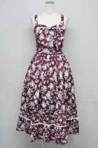 axes femme / ビッグリボン×ローズ柄ジャンパースカート  ワイン T-25-10-10-024-AX-OP-SA-ZT135