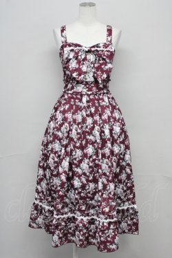 画像1: axes femme / ビッグリボン×ローズ柄ジャンパースカート  ワイン T-25-10-10-024-AX-OP-SA-ZT