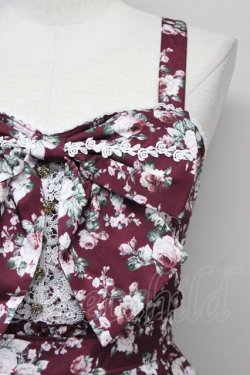 画像3: axes femme / ビッグリボン×ローズ柄ジャンパースカート  ワイン T-25-10-10-024-AX-OP-SA-ZT135