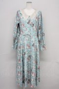 axes femme / 音楽と薔薇柄ドレス風ワンピース M グリーン T-25-10-10-026-AX-OP-SA-ZT