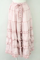 PINK HOUSE / ギンガムチェックパッチワークフリルスカート  ピンク T-25-10-10-042-LO-SK-SA-ZT048