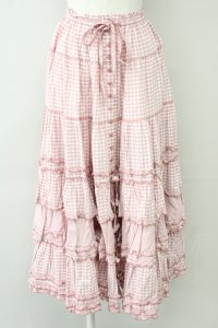 PINK HOUSE / ギンガムチェックパッチワークフリルスカート  ピンク T-25-10-10-042-LO-SK-SA-ZT048