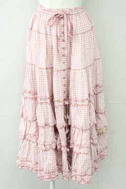 画像1: PINK HOUSE / ギンガムチェックパッチワークフリルスカート  ピンク T-25-10-10-042-LO-SK-SA-ZT