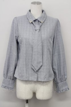 画像1: axes femme / チェック柄ネクタイ付きブラウス  グレー T-25-10-10-005-AX-BL-SA-ZT