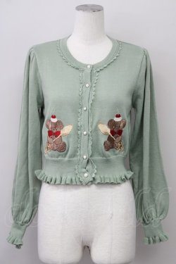 画像1: axes femme kawaii / クマパフェ刺繍ニットカーデ M グリーン T-25-10-10-009-AX-TO-SA-ZT