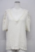 axes femme / パール付き肩レースサマーニット M アイボリー T-25-10-10-002-AX-TO-SA-ZT