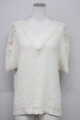 axes femme / パール付き肩レースサマーニット M アイボリー T-25-10-10-002-AX-TO-SA-ZT255