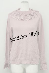 axes femme kawaii / レーシーフリルニットプル  ピンク T-25-10-10-011-AX-TO-SA-ZT255