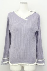 axes femme / バイカラーＶネックニットプルオーバー M ラベンダー T-25-10-10-015-AX-TO-SA-ZT215