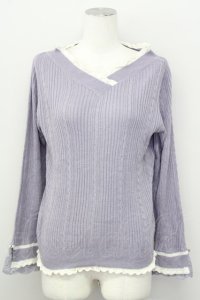 axes femme / バイカラーＶネックニットプルオーバー M ラベンダー T-25-10-10-015-AX-TO-SA-ZT215