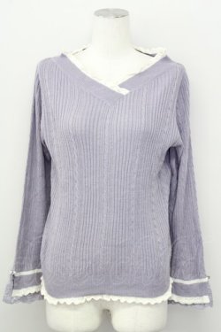 画像1: axes femme / バイカラーＶネックニットプルオーバー M ラベンダー T-25-10-10-015-AX-TO-SA-ZT