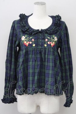画像1: PINK HOUSE / 野ばらとチェリー刺繍タータンブラウス  グリーン T-25-10-10-016-LO-BL-SA-ZT