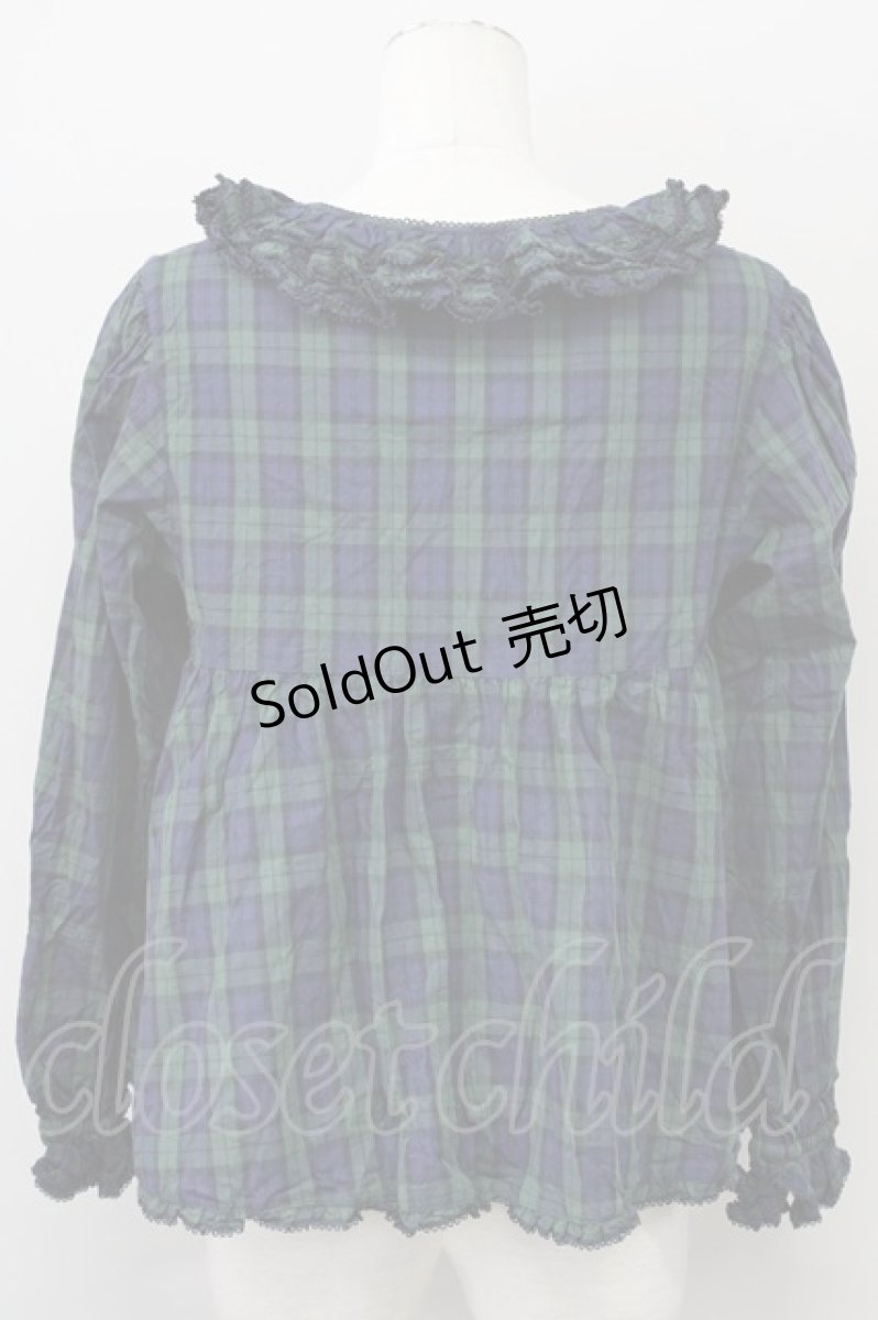 画像2: PINK HOUSE / 野ばらとチェリー刺繍タータンブラウス  グリーン T-25-10-10-016-LO-BL-SA-ZT138 (2)