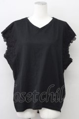 axes femme / 袖レースドルマン M ブラック T-25-10-10-018-AX-TO-SA-ZT215