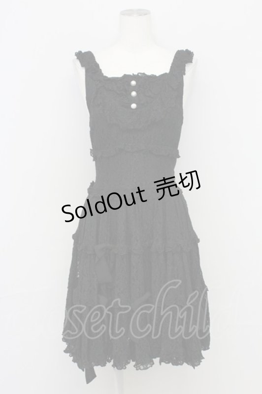 画像1: metamorphose / 総レースパールリボンジャンパースカート  黒 T-25-10-17-021-ME-OP-SA-ZT (1)