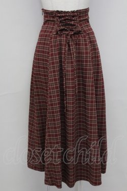 画像2: axes femme / コルセット風チェック柄スカート  ワイン T-25-10-17-026-AX-SK-SA-ZT