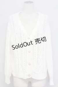 axes femme / 透かし柄ニットカーディガン  ホワイト T-25-10-17-005-AX-TO-SA-ZT265