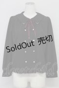axes femme / リボン付ダブルボタンブラウス  ブラック T-25-10-17-011-AX-BL-SA-ZT