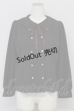 画像1: axes femme / リボン付ダブルボタンブラウス  ブラック T-25-10-17-011-AX-BL-SA-ZT
