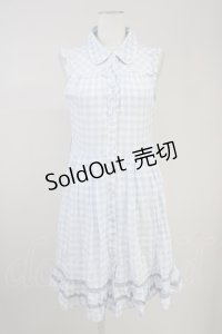 axes femme / ビジュ襟ノースリーブチェックワンピース  サックスＸ白 T-25-10-19-027-AX-OP-SA-ZI