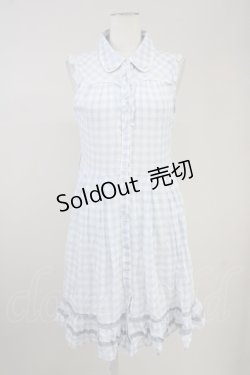 画像1: axes femme / ビジュ襟ノースリーブチェックワンピース  サックスＸ白 T-25-10-19-027-AX-OP-SA-ZI