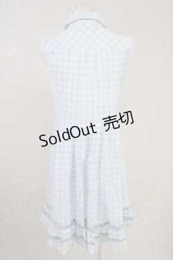 画像2: axes femme / ビジュ襟ノースリーブチェックワンピース  サックスＸ白 T-25-10-19-027-AX-OP-SA-ZI