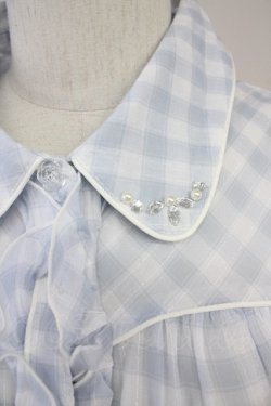 画像3: axes femme / ビジュ襟ノースリーブチェックワンピース  サックスＸ白 T-25-10-19-027-AX-OP-SA-ZT