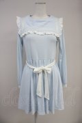 E hyphen world gallery / セーラーフリル長袖ワンピース  サックスＸ白 T-25-10-19-031-LO-OP-SA-ZT