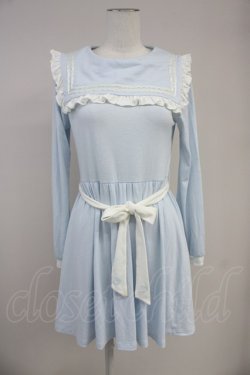 画像1: E hyphen world gallery / セーラーフリル長袖ワンピース  サックスＸ白 T-25-10-19-031-LO-OP-SA-ZT