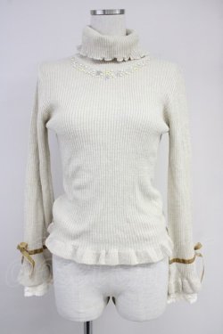 画像1: axes femme / 袖レースラメニットプルオーバー  アイボリー T-25-10-19-008-AX-TO-SA-ZT