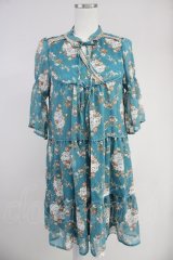 axes femme / 花柄シフォンチュニック  グリーン T-25-10-19-012-AX-TO-SA-ZI