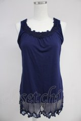 axes femme / 立体お花付きロングタンク  ネイビー T-25-10-19-014-AX-TO-SA-ZI