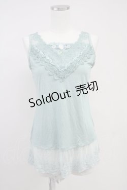 画像1: axes femme / Vレースお花ロングタンク M グリーン T-25-10-19-002-AX-TO-SA-ZT