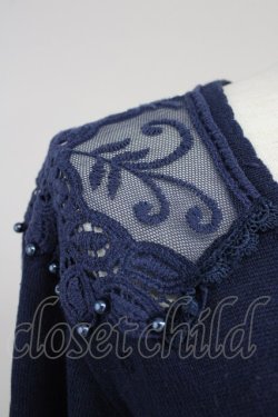 画像4: axes femme / 肩レース透かしニットカーディガン  ネイビー T-25-10-19-019-AX-TO-SA-ZI