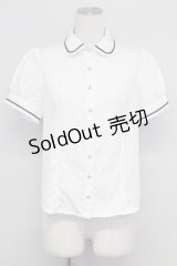 Blue rouge / ライン襟半袖ブラウス  白Ｘ黒 T-25-10-24-001-CA-BL-SA-ZT389