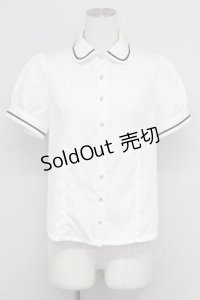 Blue rouge / ライン襟半袖ブラウス  白Ｘ黒 T-25-10-24-001-CA-BL-SA-ZT389