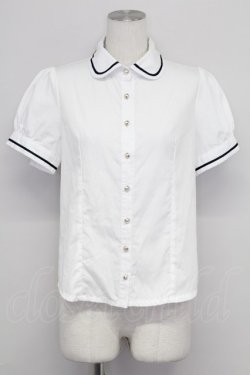 画像1: Blue rouge / ライン襟半袖ブラウス  白X黒 T-25-10-24-001-CA-BL-SA-ZT