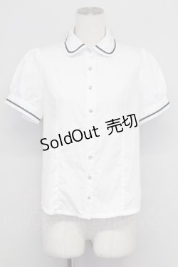 画像1: Blue rouge / ライン襟半袖ブラウス  白Ｘ黒 T-25-10-24-001-CA-BL-SA-ZT389