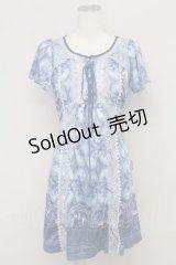 OZZ ANGELO / 天使窓風プリント半袖チュニック  青 T-25-10-24-021-OO-TO-SA-ZT410