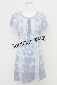 OZZ ANGELO / 天使窓風プリント半袖チュニック  青 T-25-10-24-021-OO-TO-SA-ZT410