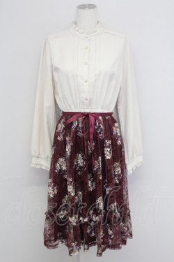画像1: axes femme / マーガレット柄ハイネックワンピース  ワイン T-25-10-24-022-AX-OP-SA-ZT
