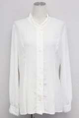 MIHO MATSUDA / 立ち襟シフォンロングブラウス L 白 T-25-10-24-005-GO-BL-SA-ZT389