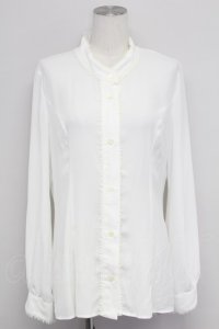 MIHO MATSUDA / 立ち襟シフォンロングブラウス L 白 T-25-10-24-005-GO-BL-SA-ZT389