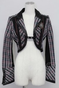 Ozz Croce / エンブレムチェックショートジャケット  ネイビーＸ赤チェック T-25-10-24-015-OO-JA-SA-ZT410