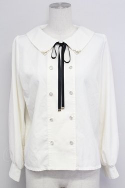 画像1: axes femme / リボン付ダブルボタンブラウス  キナリ T-25-10-24-003-AX-BL-SA-ZT